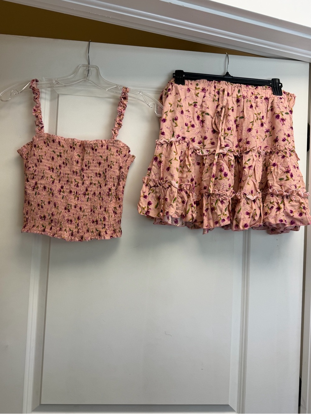 Miss Selfridge Pink Floral Smocked Top & Skirt Set